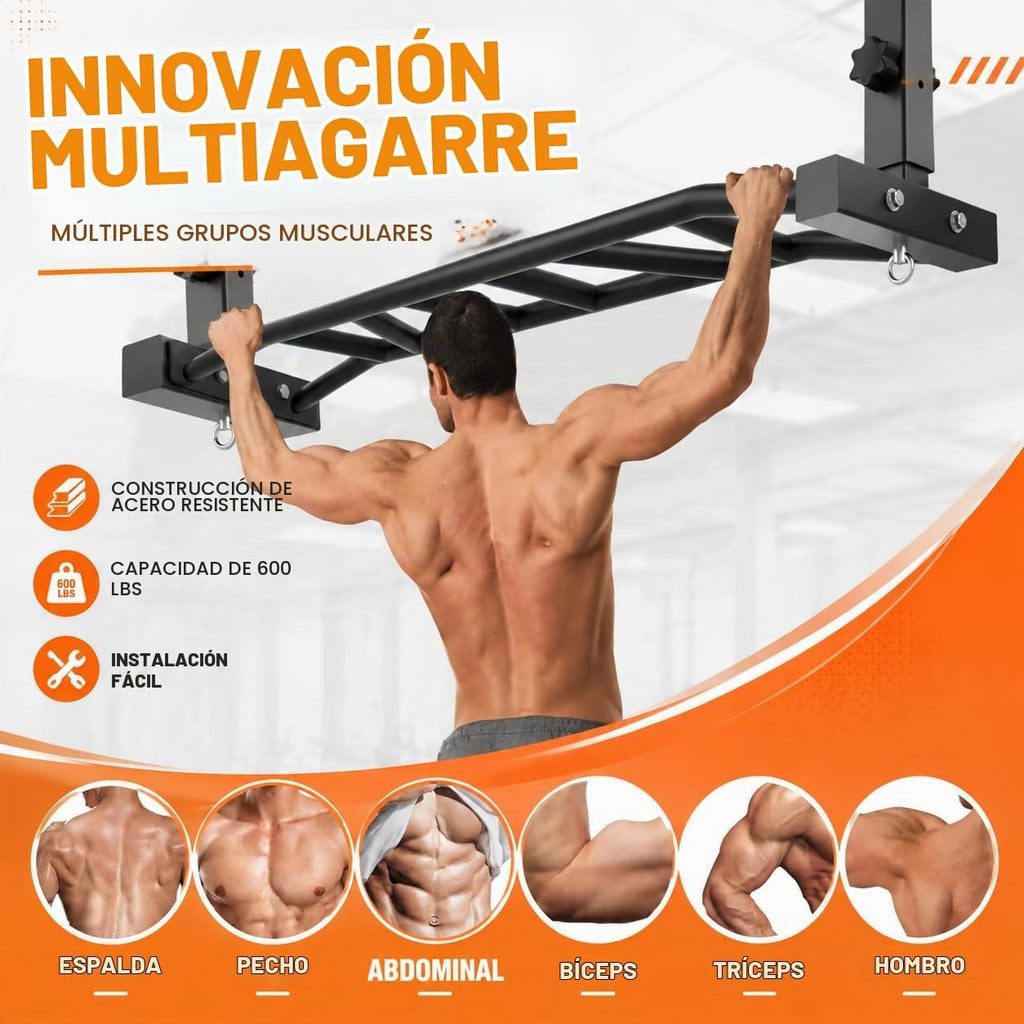 Barra de dominadas montada en vigueta de 48 pulgadas, barra de dominadas de montaje en techo resistente de 600 libras, barra de techo para gimnasio en casa, garaje, sótano con anclajes redondos y ajustables de 5 alturas, fácil de instalar