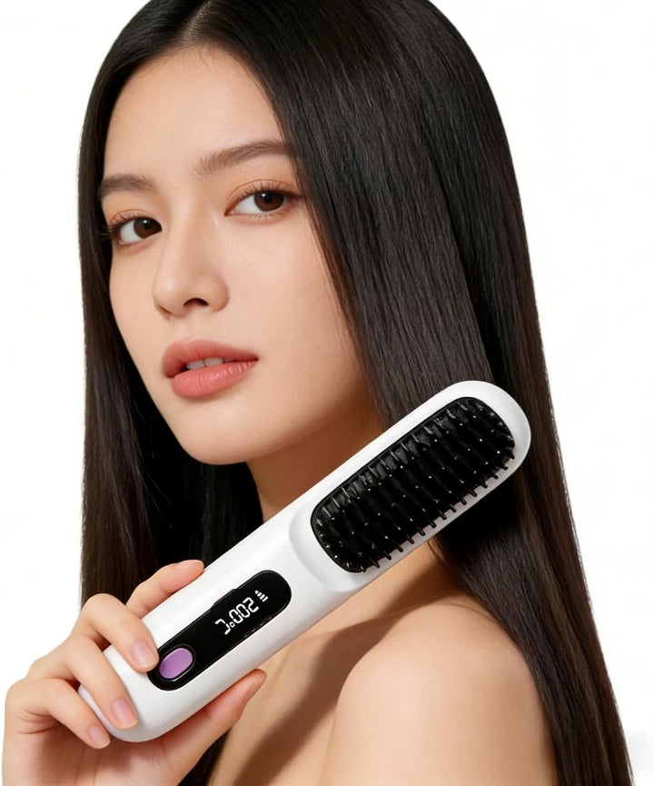 Cepillo alisador de pelo inalámbrico para mujer, cepillo alisador d...