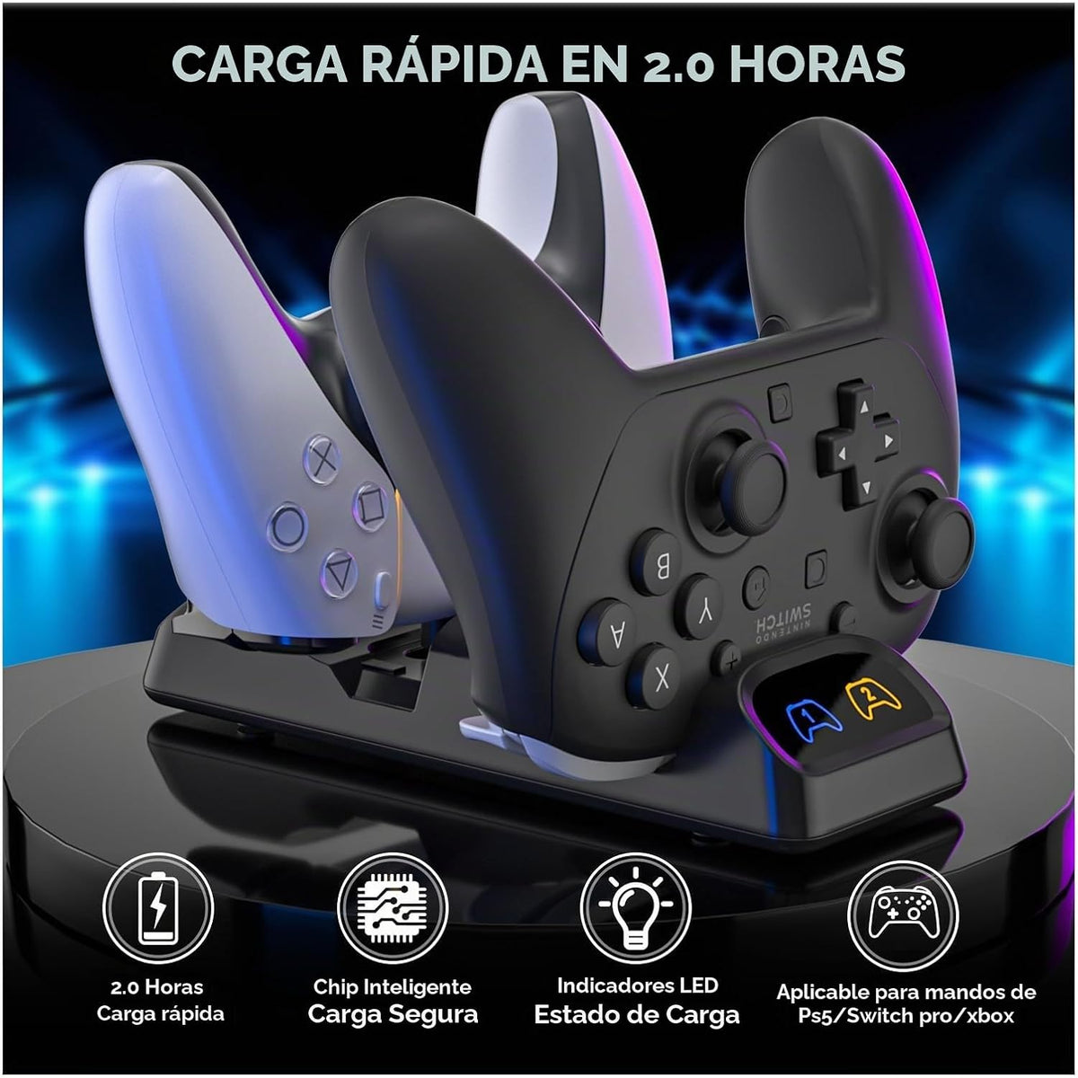 Cargador de doble controlador para Switch 2 Pro, Switch Pro, PS5 y Xbox