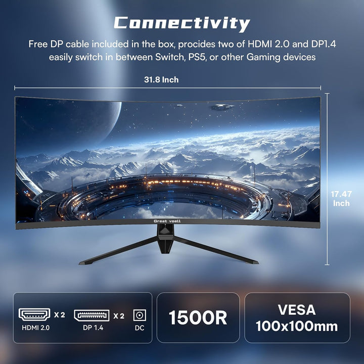 Great voell Monitor curvo para juegos de 34 pulgadas, pantalla de 2...
