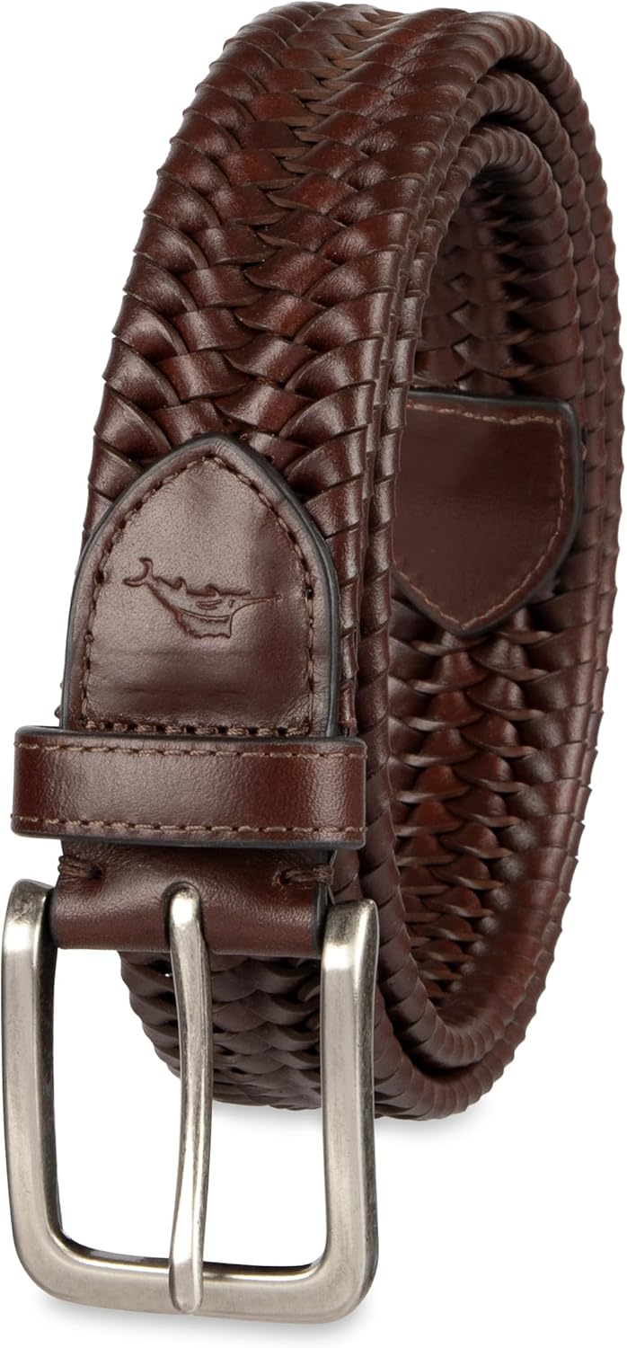 Tommy Bahama Cinturón de cuero trenzado para hombre, diseño elástic...