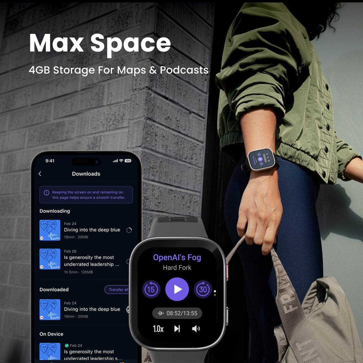 Amazfit Reloj inteligente Bip Max, pantalla AMOLED de 2.07", GPS, iOS