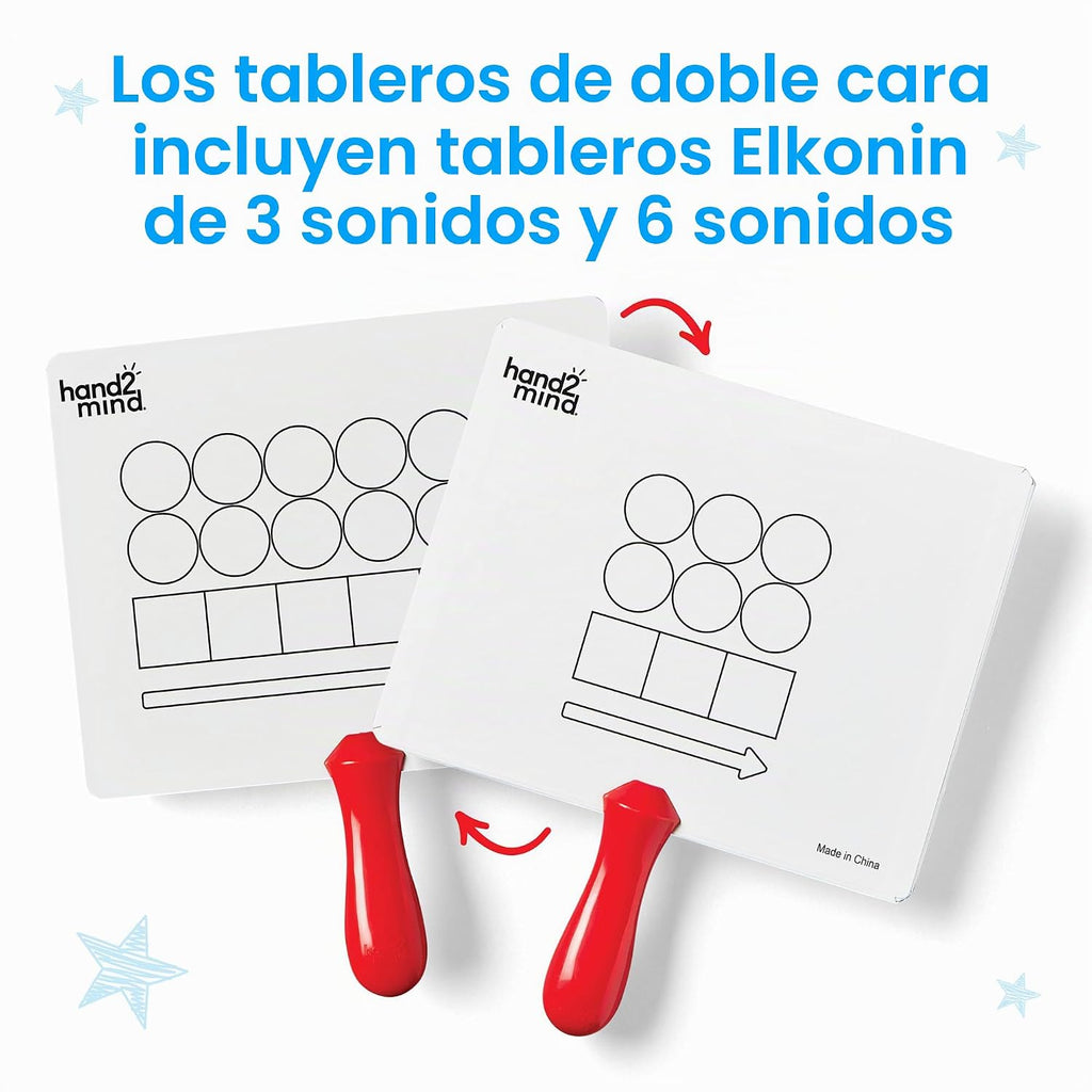 hand2mind Elkonin Box - Tablero magnético de respuesta, paletas para mapeo de palabras, tablero Elkonin de borrado en seco para mezcla, conciencia fonémica, manipuladores fonéticos, materiales de
