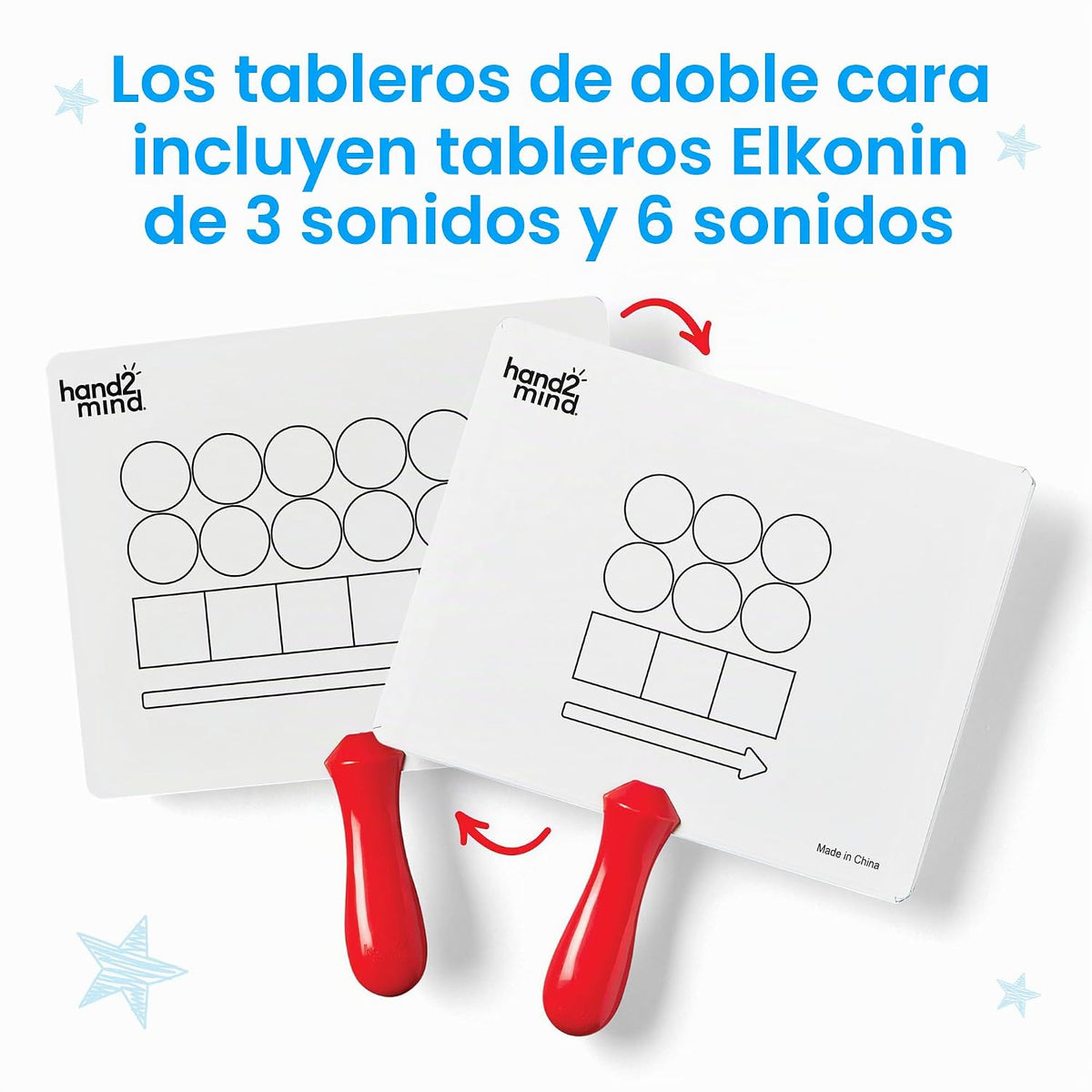 hand2mind Elkonin Box - Tablero magnético de respuesta, paletas para mapeo de palabras, tablero Elkonin de borrado en seco para mezcla, conciencia fonémica, manipuladores fonéticos, materiales de