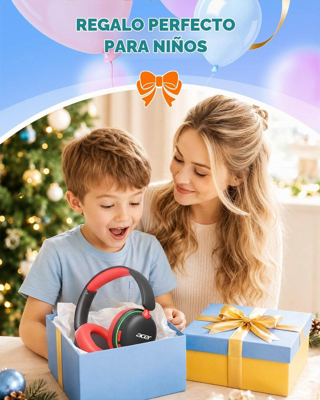 Acer OHR727 Audífonos Bluetooth para Niños OHR727, Diseño cómodo Over‑Ear para viajar