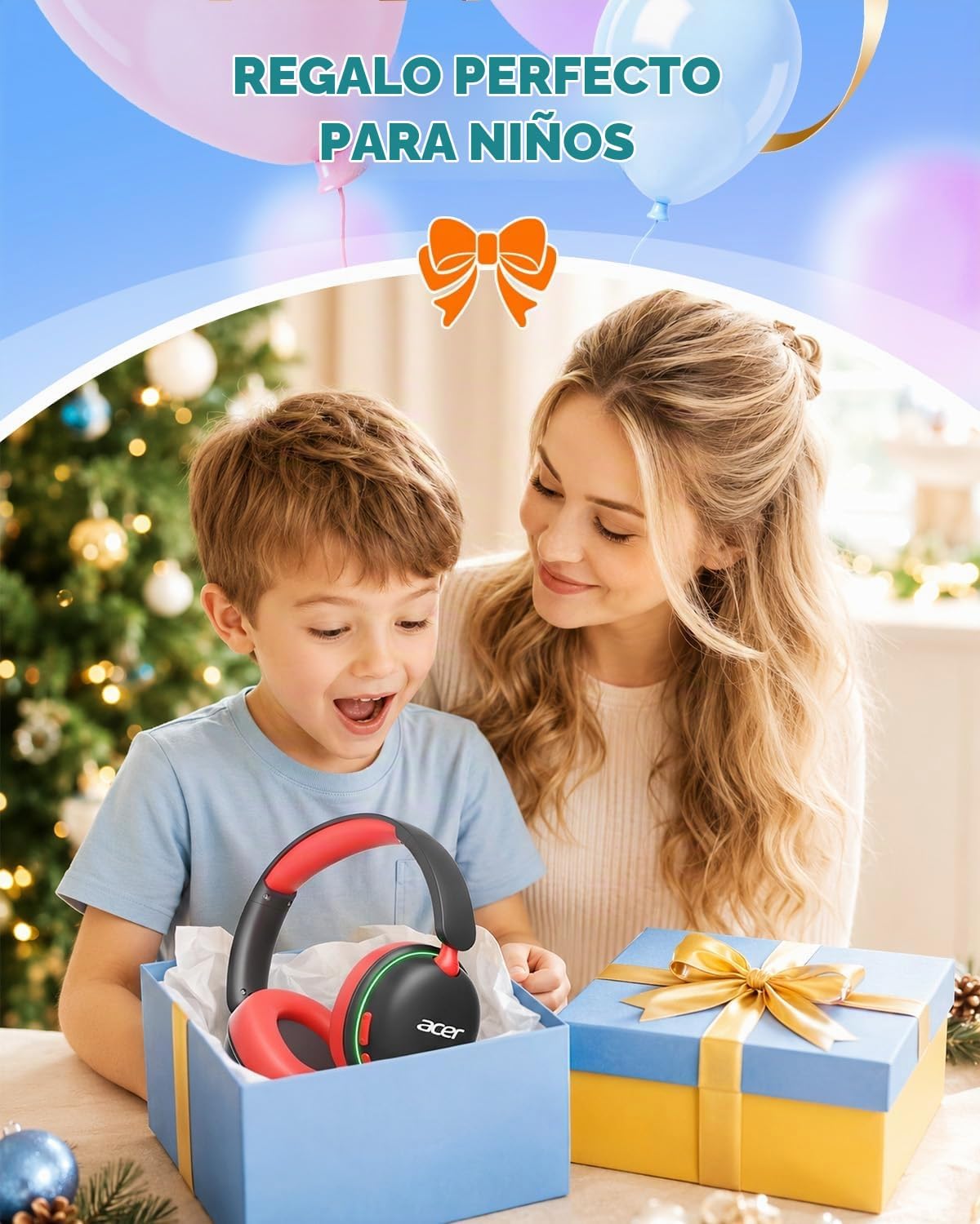Acer OHR727 Audífonos Bluetooth para Niños OHR727, Diseño cómodo Over‑Ear para viajar