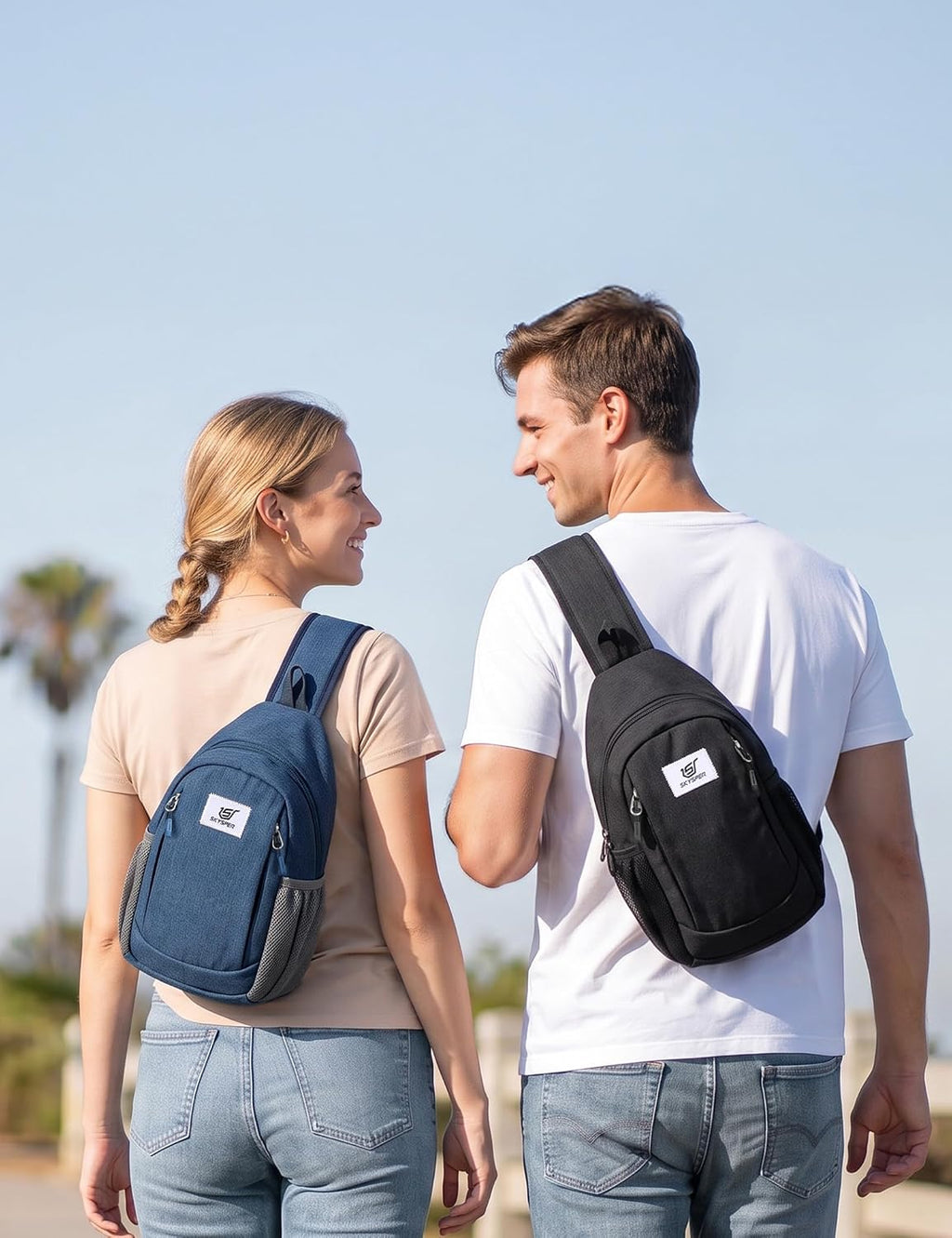 SKYSPER Bolso bandolera RFID bolso cruzado antirrobo bandolera mochila de viaje mochila de hombro, Negro, Bolso bandolera antirrobo