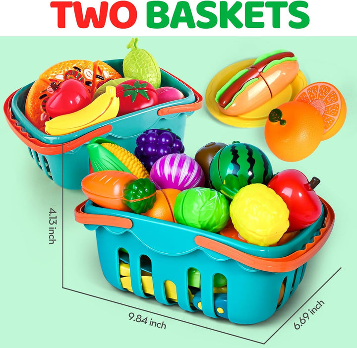 100 PIEZAS Juguetes de Comida para Cortar para Cocina Infantil, Jug...