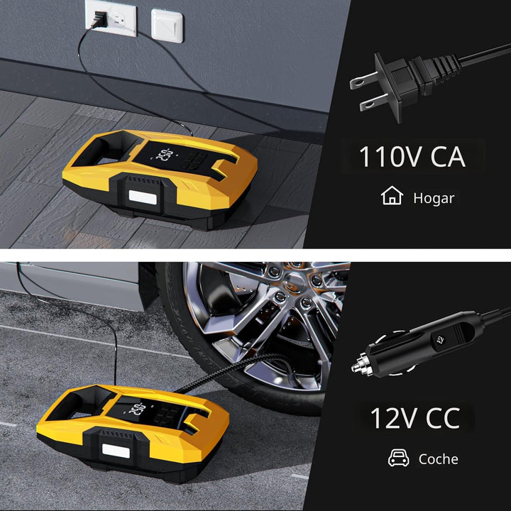 CARSUN Inflador de neumáticos de CA\/CC, compresor de aire portátil...