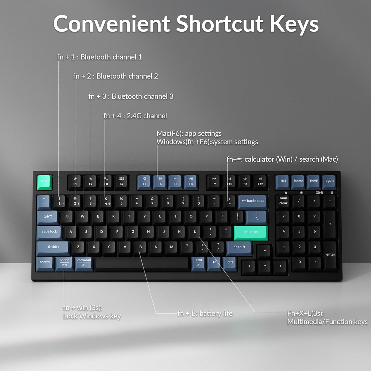 Keychron Teclado inalámbrico B35, 2.4 GHz\/Bluetooth 96% teclado de...