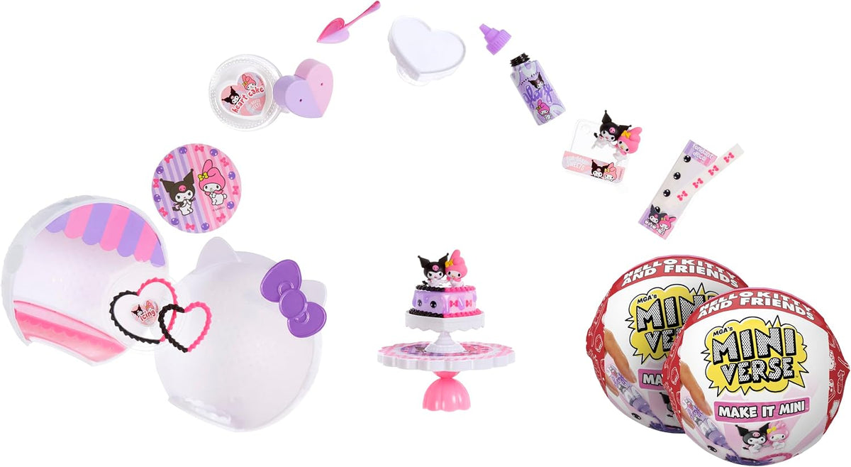 MGA's Miniverse Make It Mini Hello Kitty and Friends Series 2 (paquete de 2) Mini coleccionables, Sanrio, paquetes misteriosos, bricolaje, manualidades, juego de resina, réplica de alimentos, plantas