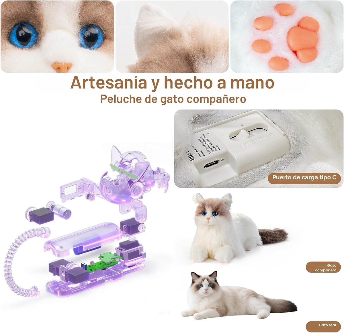 Chongker Animal de peluche interactivo de gato robot de 24.8 pulgadas para
