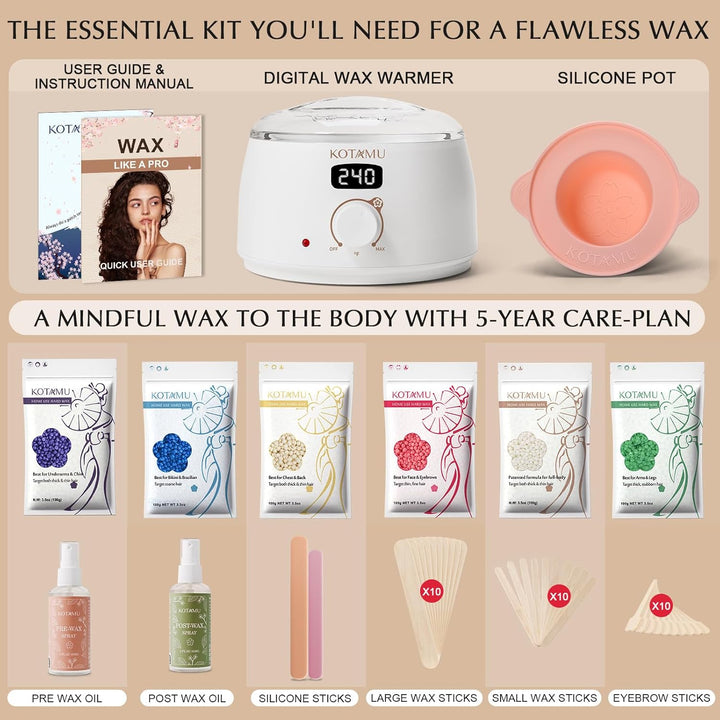 KOTAMU Kit de depilación para mujeres y hombres, kit de cera profes...