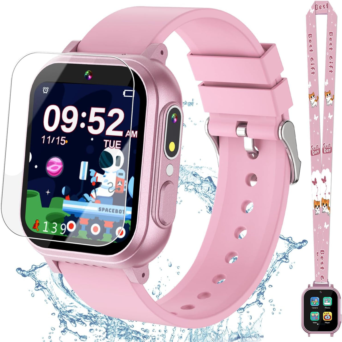 Reloj inteligente impermeable para niños, juguetes para niñas de 6 a 8 años con 32 juegos de cámara dual