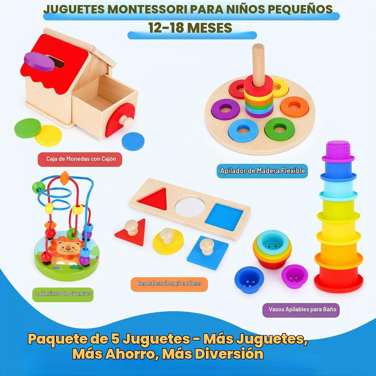 Juguetes educativos Montessori para niños y niñas de 1 a 2 años