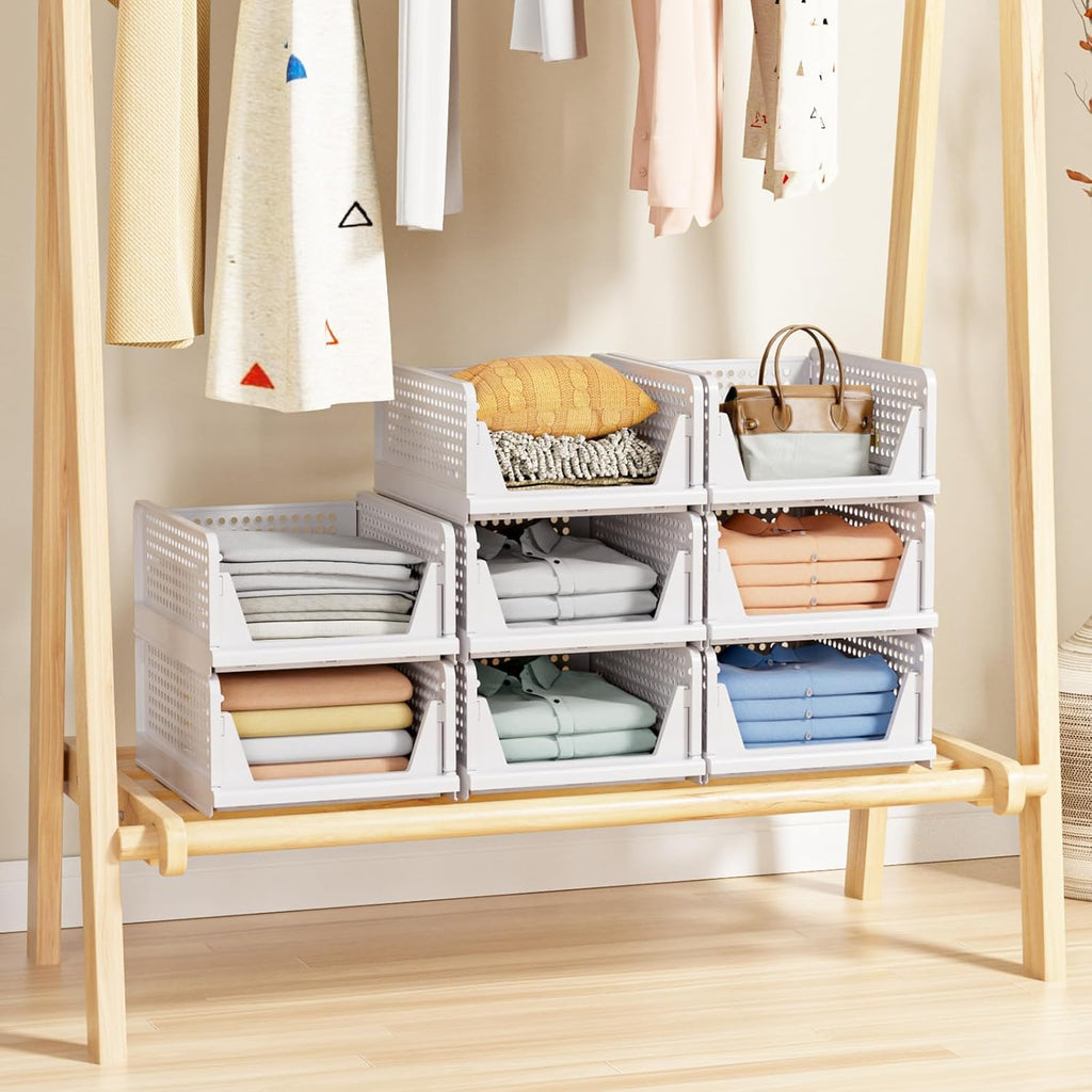 Paquete de 5 Cestas Apilables para Almacenamiento en Closet - Contenedores de Almacenamiento Apilables
