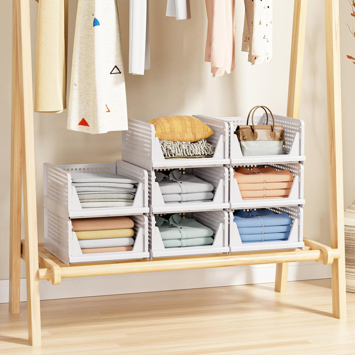 Paquete de 5 Cestas Apilables para Almacenamiento en Closet - Contenedores de Almacenamiento Apilables