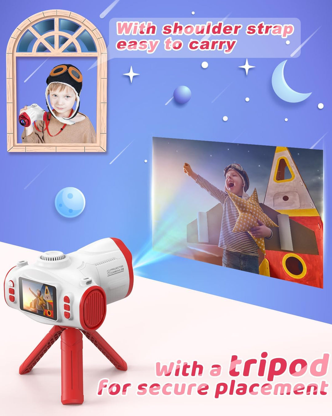 Cámara para niños, cámara para niños con proyector, ofrece proyecci...