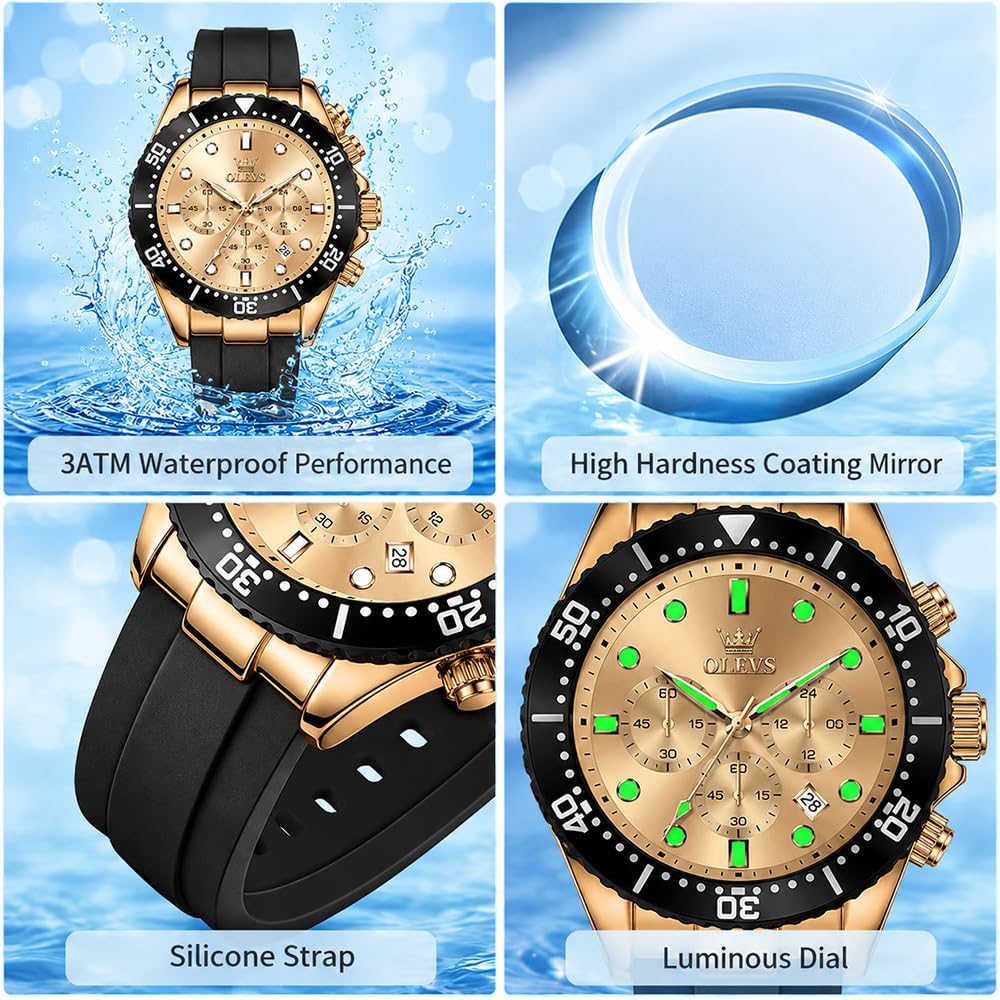 OLEVS Relojes para hombres con correa negra, Reloj cronógrafo profesional para hombres