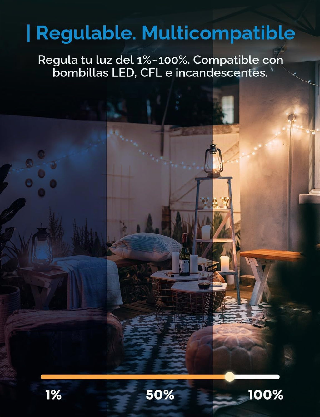 Lámpara meross Enchufe de atenuación para exteriores, enchufe inteligente para exteriores compatible con Apple HomeKit, Alexa, Google Home, atenuador para exteriores IP44 para lámparas de tira de luces, luces