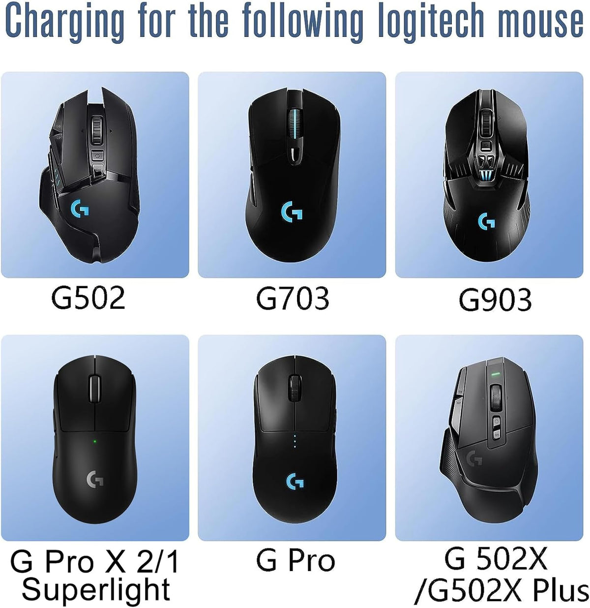 Base de carga para mouse Logitech para computadora G Pro X Superlight 2 DEX/Superlight 2/1, G502/G502X/G502X Plus Lightspeed, G703, G903, G403 Lightspeed y G PRO - Sistema de carga Powerplay