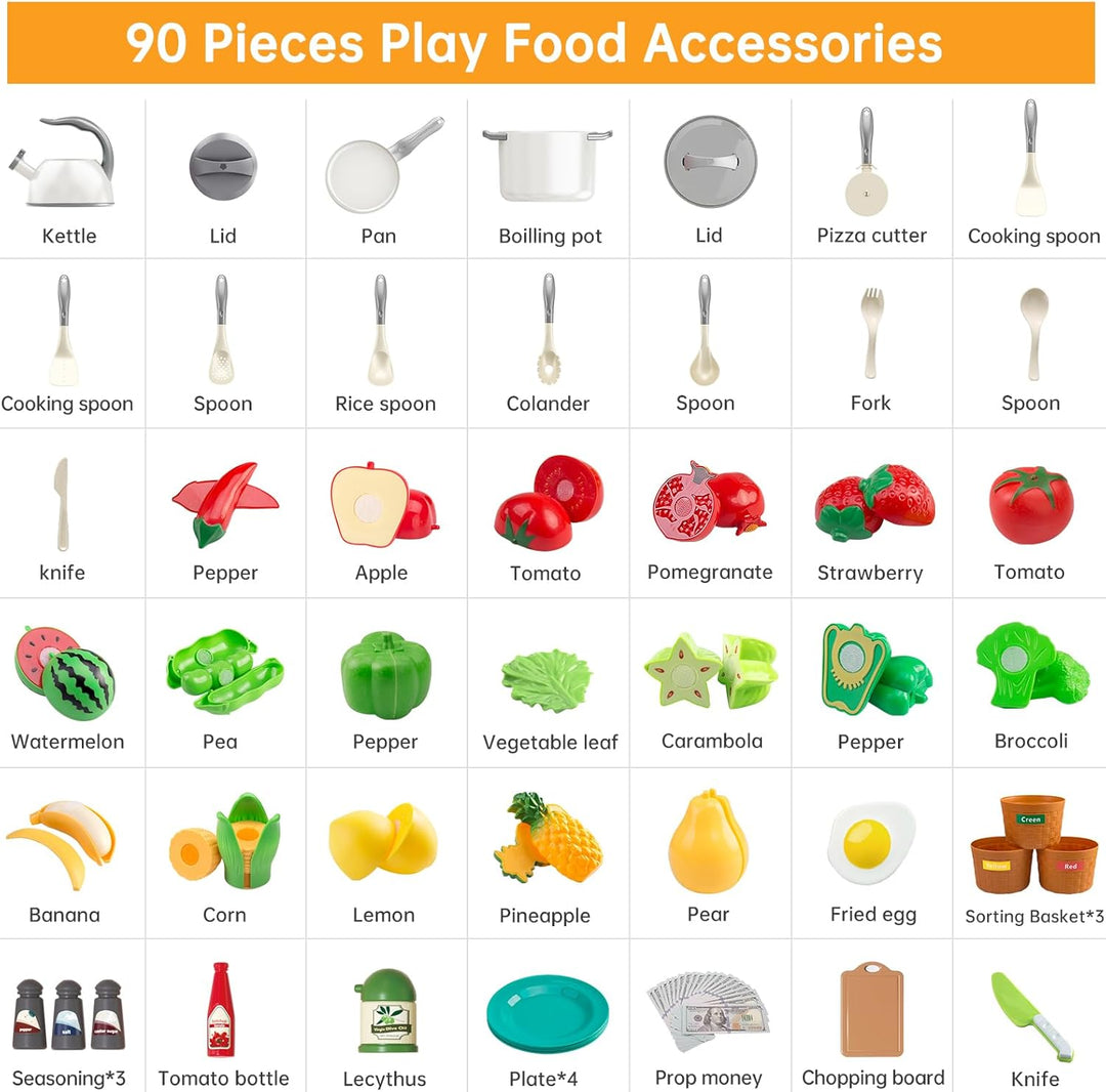 90 piezas de accesorios de juego de cocina, juego de cocina simulad...