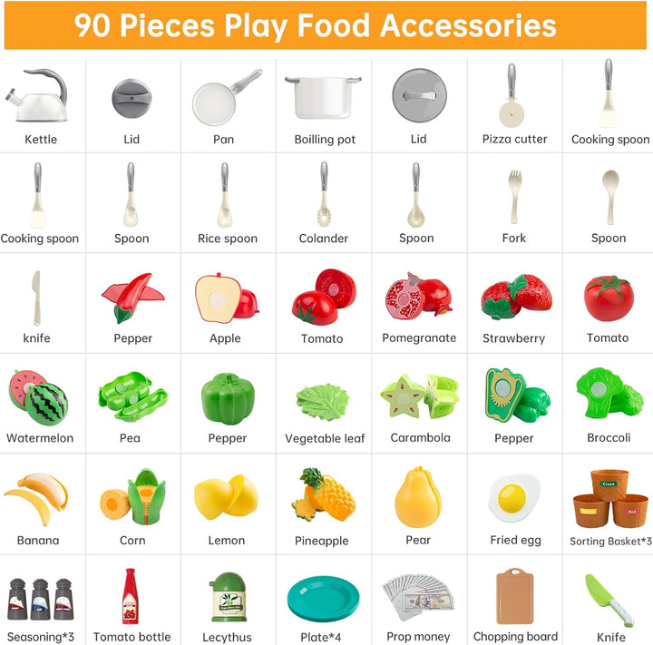 90 piezas de accesorios de juego de cocina, juego de cocina simulad...