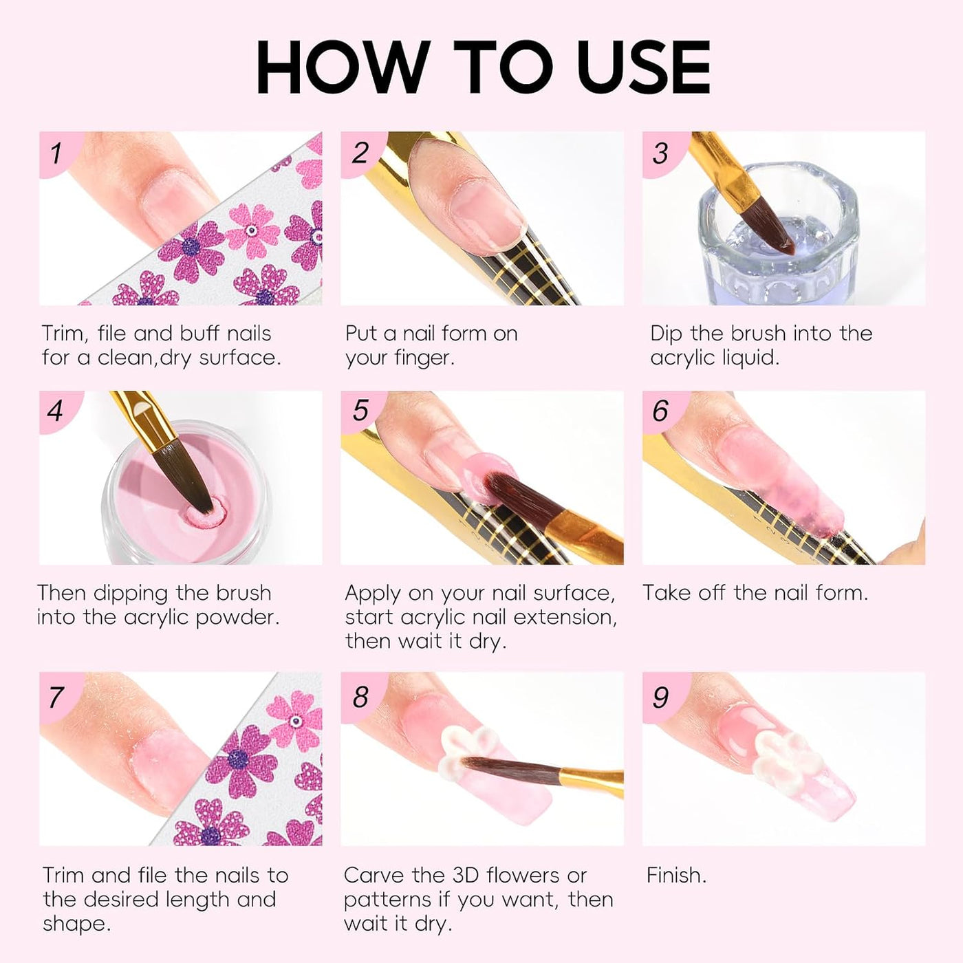 Kit de uñas acrílicas de 58 piezas para principiantes con todo, 3 c...