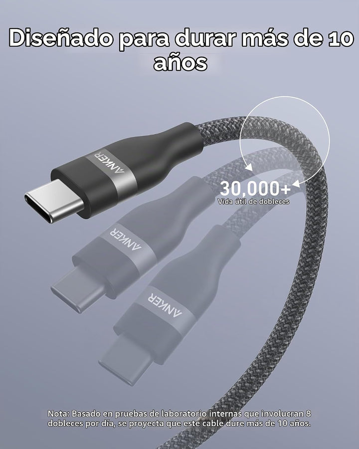 Anker Cable Nano USB C, 240 W, cable trenzado multicolor flexible d...