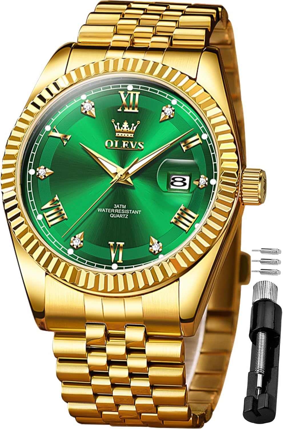 OLEVS Reloj para Hombres Acero Inoxidables Cuarzo Lujo Reloj de vestir de gran esfera