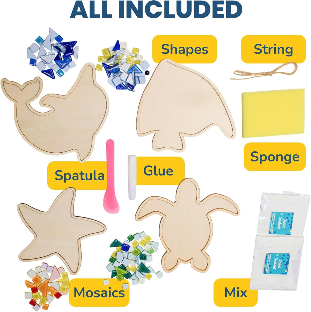Little Jupiter Kit de mosaico de bricolaje – Construye 4 piezas diferentes de arte de mosaico marino – Las artes y manualidades perfectas para niñas y niños de 8 a 12 años – Actividad de juego de arte para niños para cumpleaños, Navidad, vacaciones y más