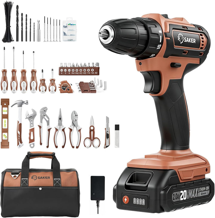 Saker Juego de herramientas de 20 V con taladro, kit de herramienta...