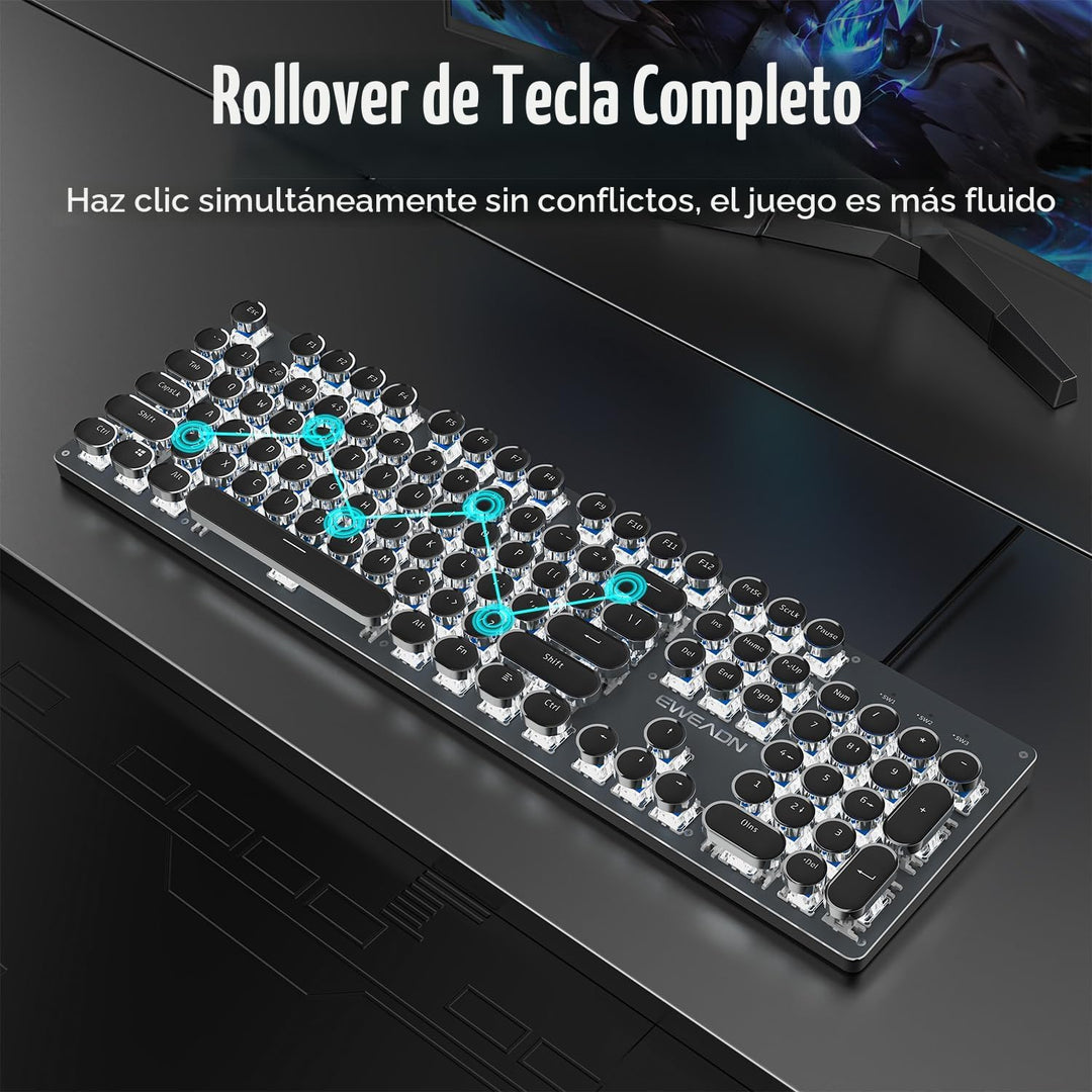 SEUNKWANG EWEADN TK100 - Teclado mecánico con cable, 104 teclas est...