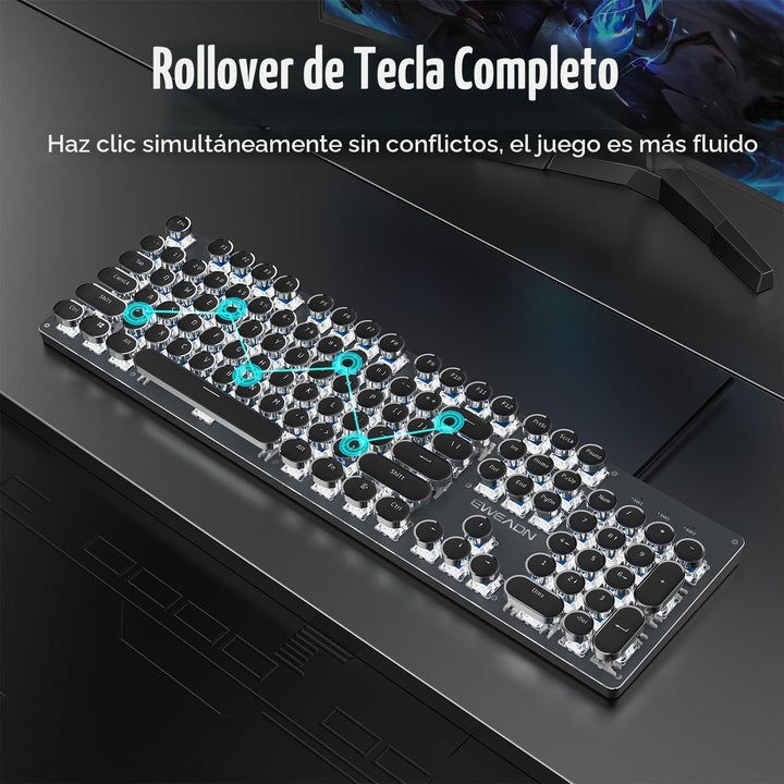 SEUNKWANG EWEADN TK100 - Teclado mecánico con cable, 104 teclas est...