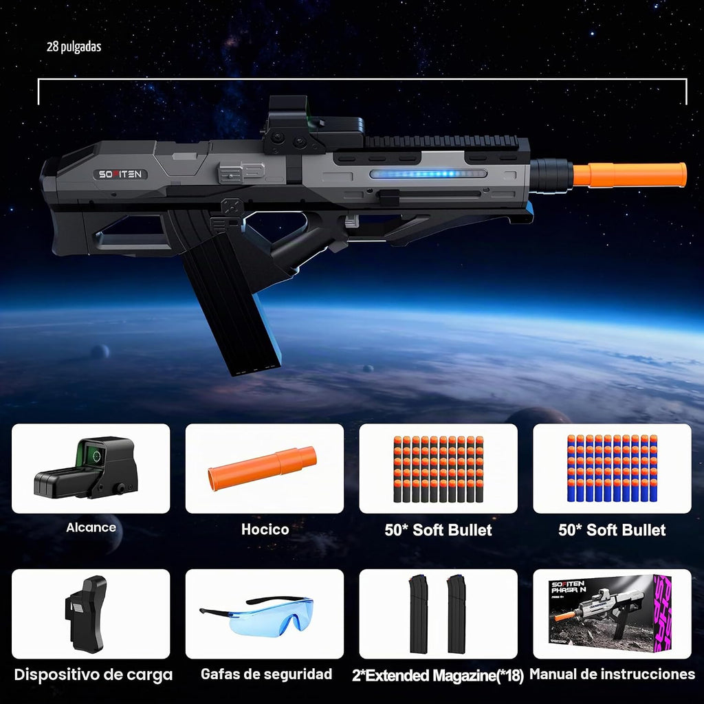 SOFITEN Pistola de juguete eléctrica potente rifle de francotirador automático con bala suave, equipado con alcance, 2 cargadores extendidos (*18), chaleco táctico, regalos de cumpleaños de Navidad y Año Nuevo para niños, adolescentes y adultos