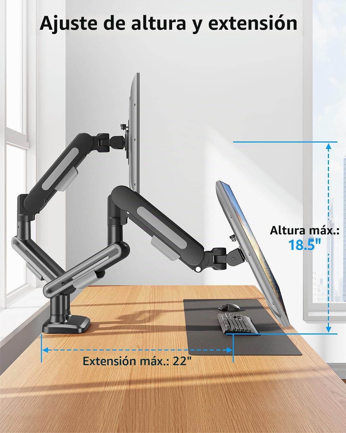 Soporte de monitor dual MOUNTUP, brazo de monitores de alta resistencia