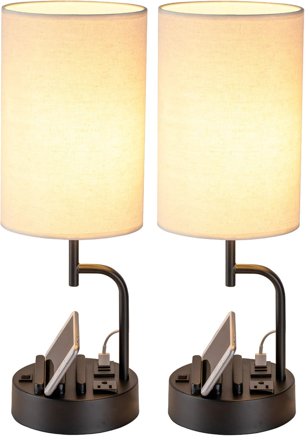 Lámpara Dreamholder Lámpara de mesa con 3 puertos de carga USB, moderna lámpara de escritorio con toma de CA y soportes para teléfono, lámpara de noche perfecta para dormitorio, sala de estar, oficina
