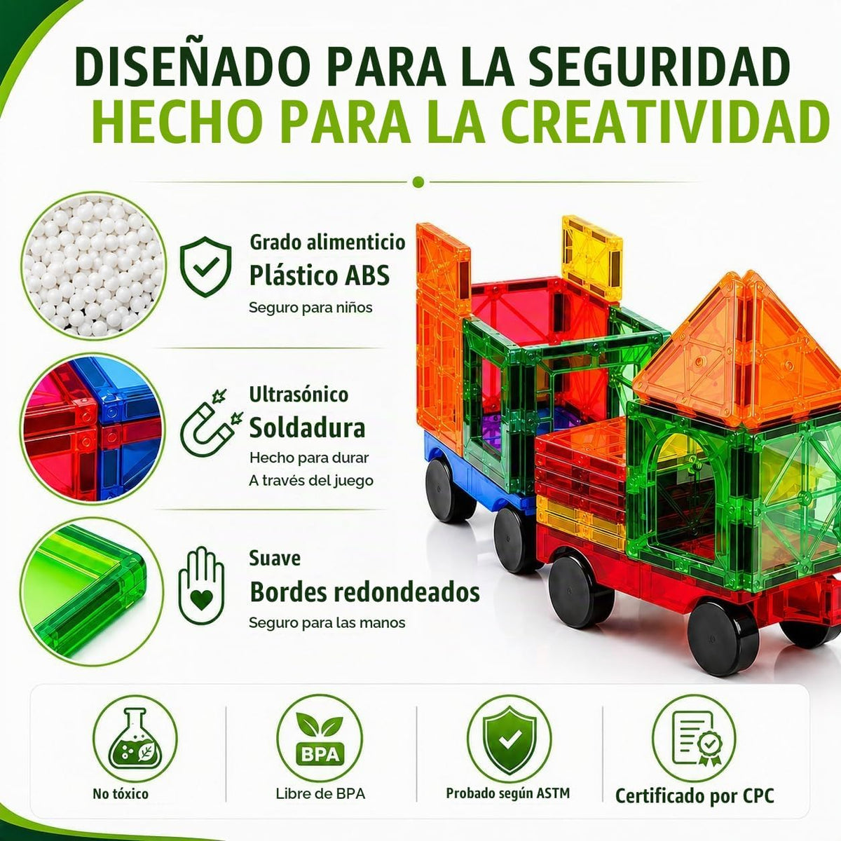 LittleVo - 180 azulejos magnéticos para niños y 2 autos, juguete de bloques