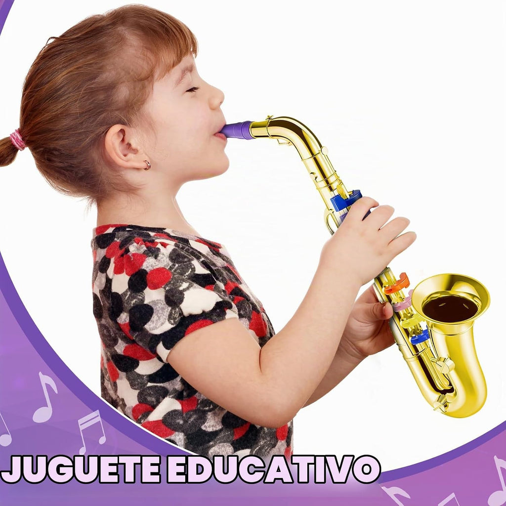 Juego de 2 piezas de saxofón de trompeta de juguete para niños, instrumento musical de plástico para regalo