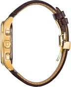 Bulova Reloj para hombre, Correa dorada/marrón, Correa de cuero marrón de acero inoxidable con cronógrafo clásico