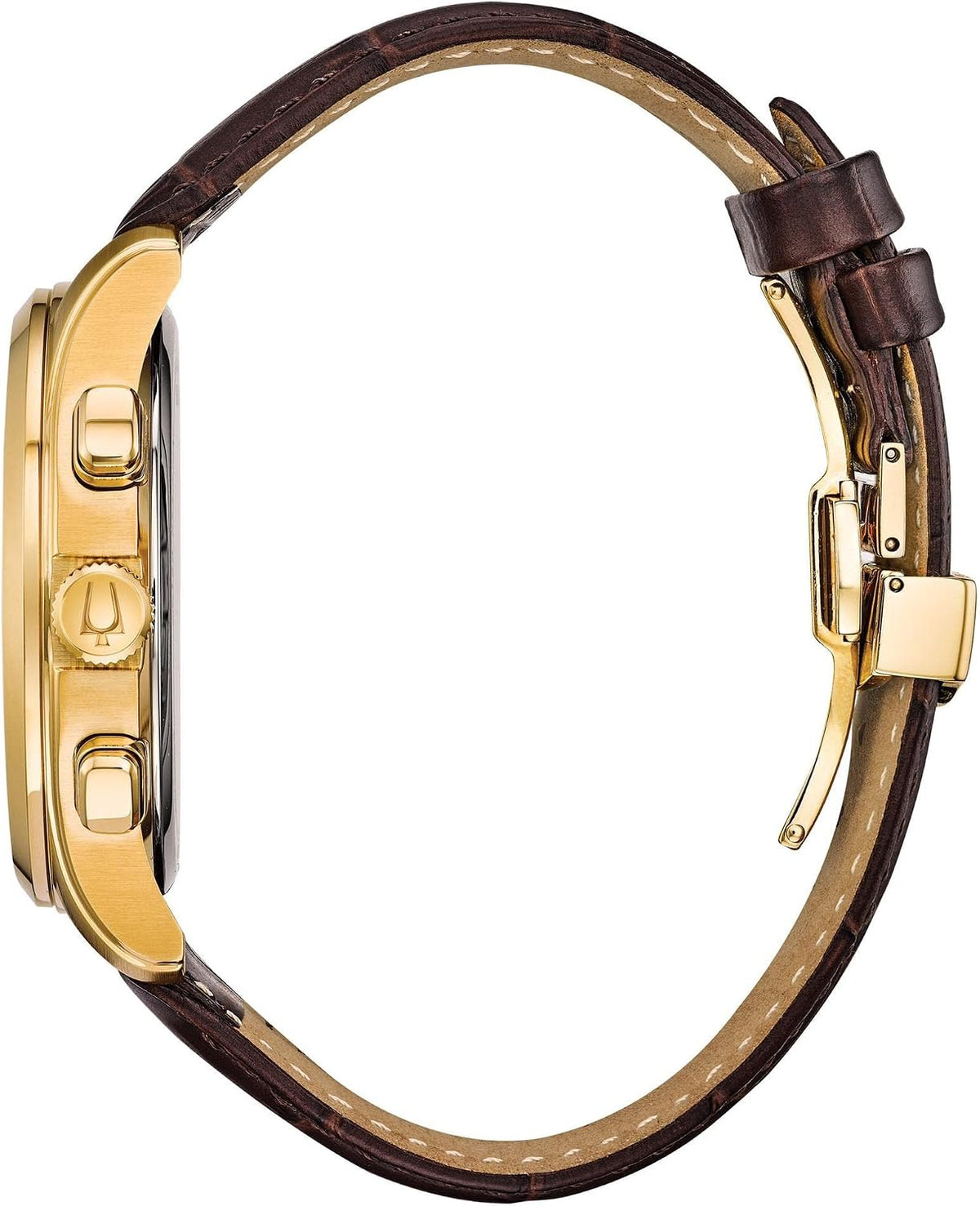 Bulova Reloj para hombre, Correa dorada/marrón, Correa de cuero marrón de acero inoxidable con cronógrafo clásico