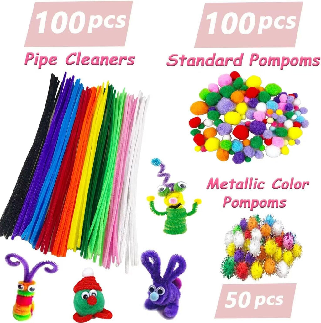 VLUSSO Suministros de artes y manualidades para niños, kits de manualidades, materiales de arte, juego de manualidades para niños con limpiapipas, caja de manualidades, juguetes preescolares en casa