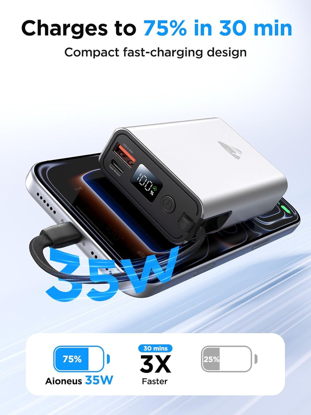 Aioneus Cargador portátil de 35 W de carga rápida, banco de energía...