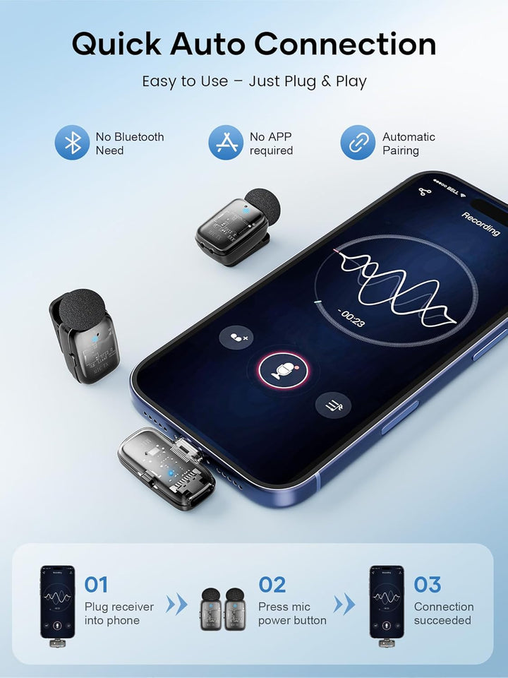 Micrófono Lavalier inalámbrico para iPhone, iPad y Android con fund...