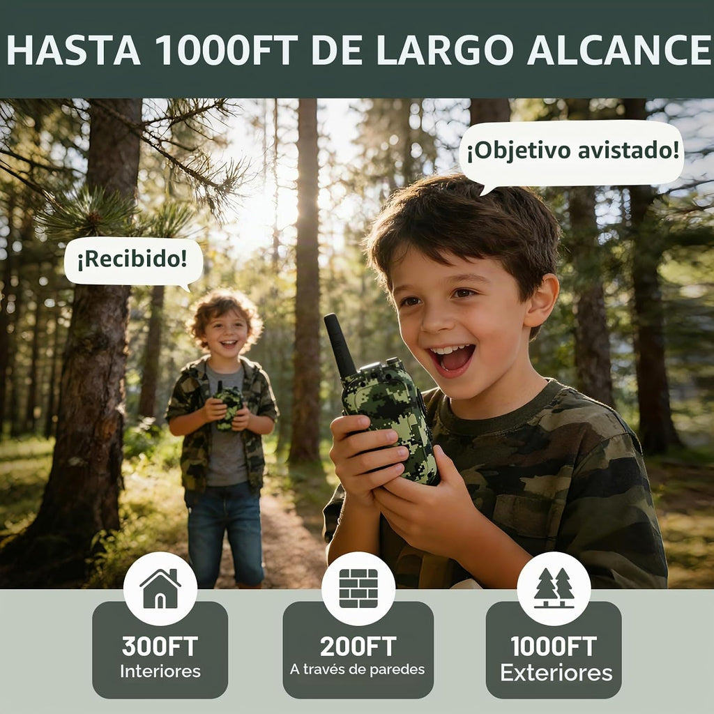 Walkie Talkies de video para niños, paquete de 2 juguetes de radio de camuflaje de 2 vías para niños de 3 a 12 años, walkie talkie de mano de largo alcance para acampar al aire libre, senderismo, el