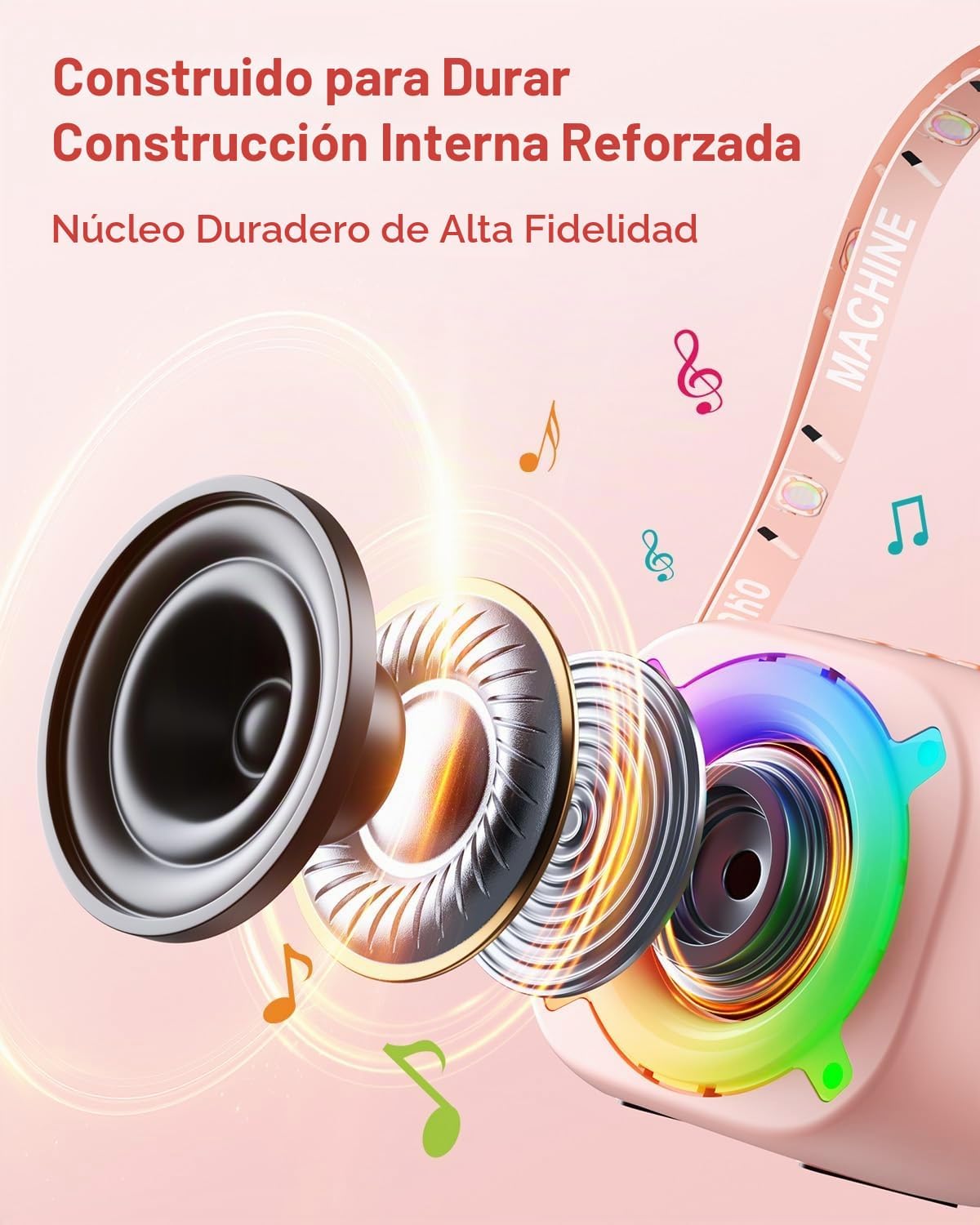 Mini máquina de karaoke con altavoz Bluetooth portátil con 2 micrófonos inalámbricos y luces LED de fiesta para niñas, niños, familia, compatible con tarjeta USB/AUX/TF para regalos de