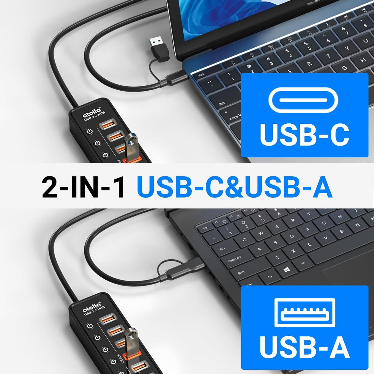 atolla, hub USB 3.2 de 7 puertos, alimentado