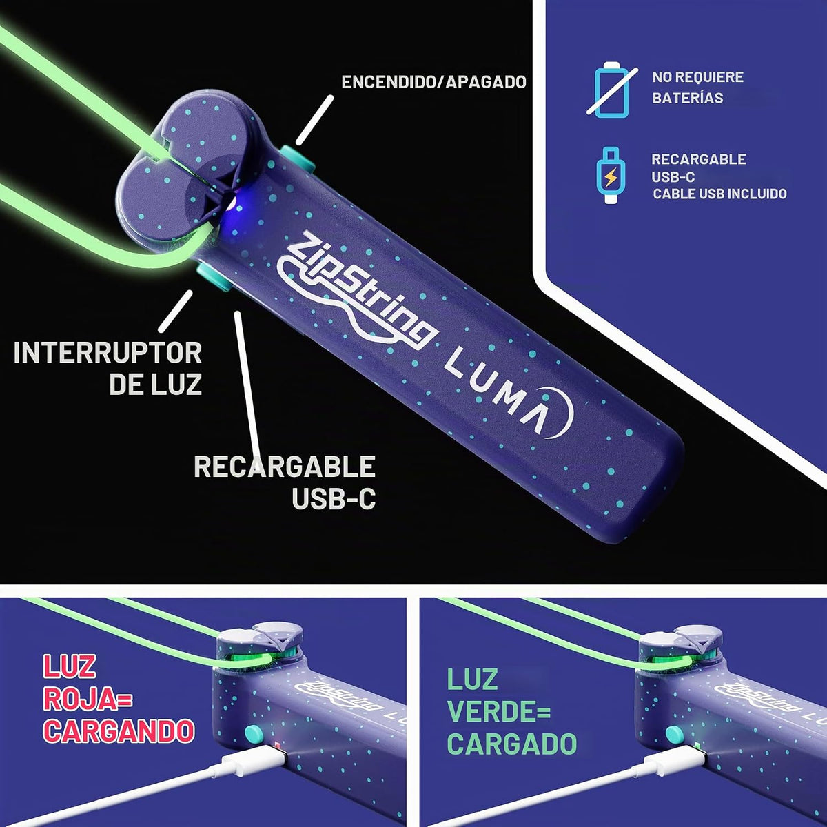 ZipString Juguete de cuerda Luma que brilla en la oscuridad