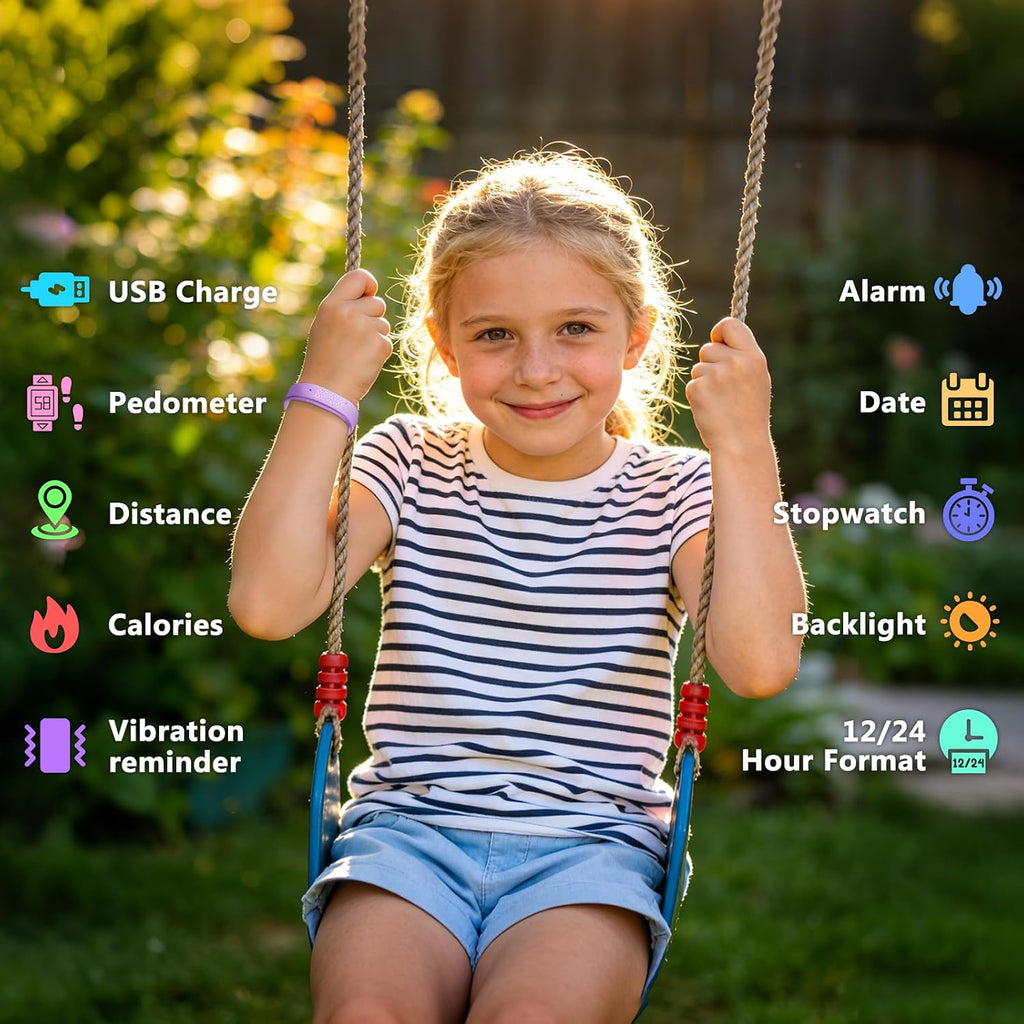 Reloj de seguimiento de actividad física para niños con podómetro, no requiere aplicación, reloj digital deportivo al aire libre para niños y niñas de 5 a 13 años con alarma de vibración