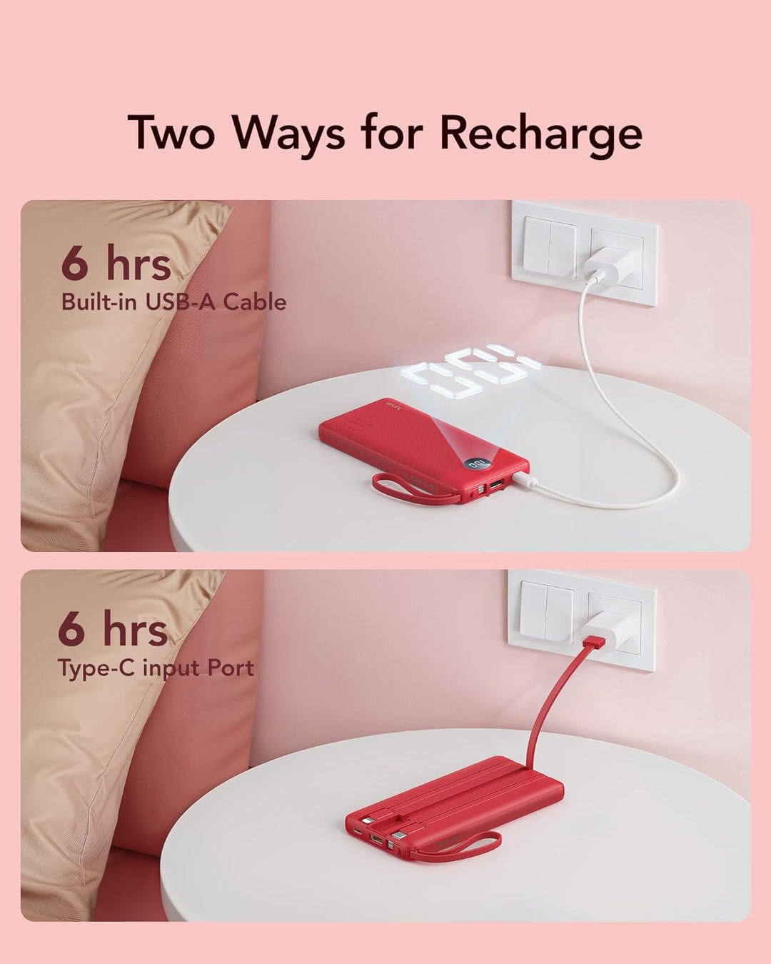 VRURC Cargador portátil, banco de energía de 10000 mAh con cables i...